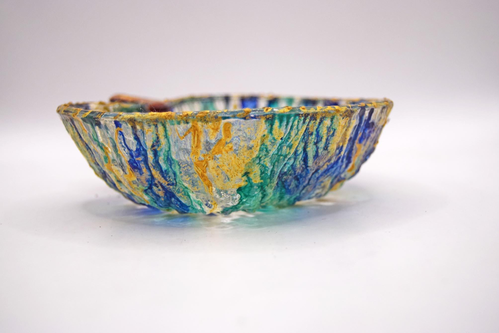 Vintage Italian Art Glass Apple Trinket Dish: Blue & Green Studio Glass