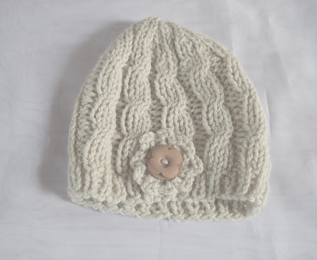 Hand spun, hand knitted luxury alpaca fibre beanie hat