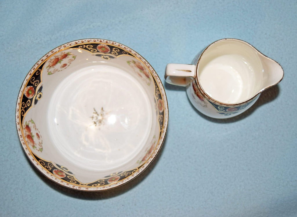 Antique Melba Bone China Sugar Bowl & Creamer Imari Style Staffordshire 1920s