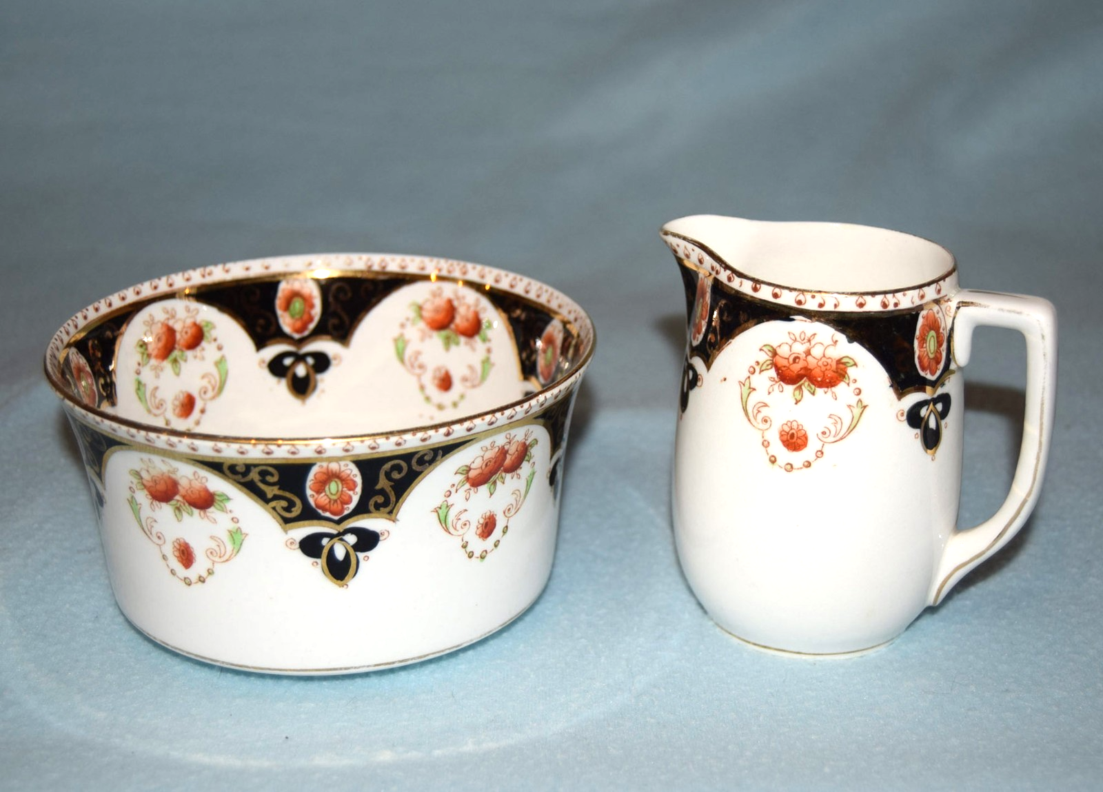 Antique Melba Bone China Sugar Bowl & Creamer Imari Style Staffordshire 1920s