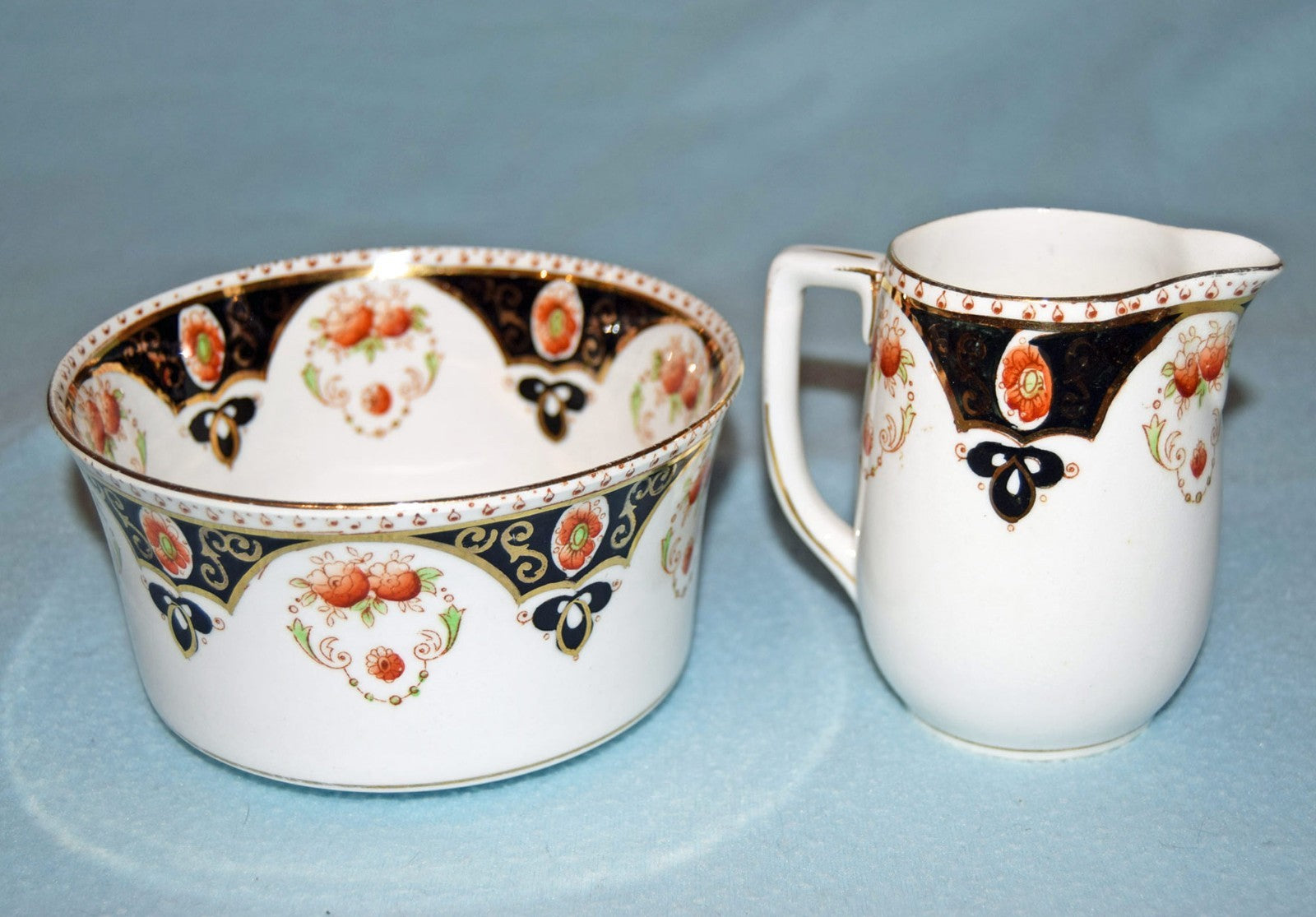 Antique Melba Bone China Sugar Bowl & Creamer Imari Style Staffordshire 1920s