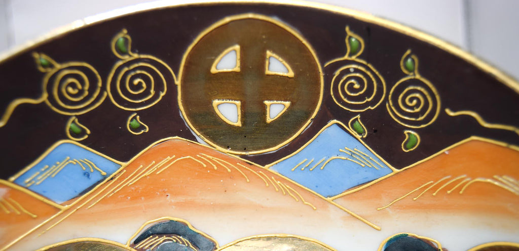 Antique Satsuma Kutani Plate: Meiji Era Gilded Immortals Scene