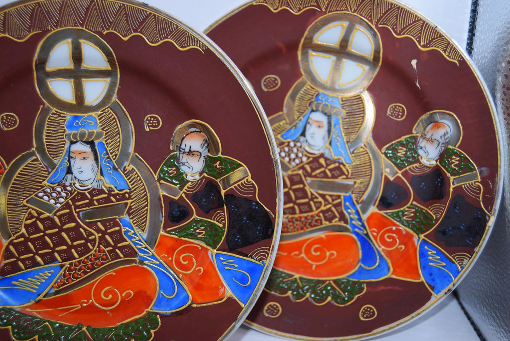 6 x Antique Japanese Satsuma Moriage Plates 19cms - Taisho period 1940s