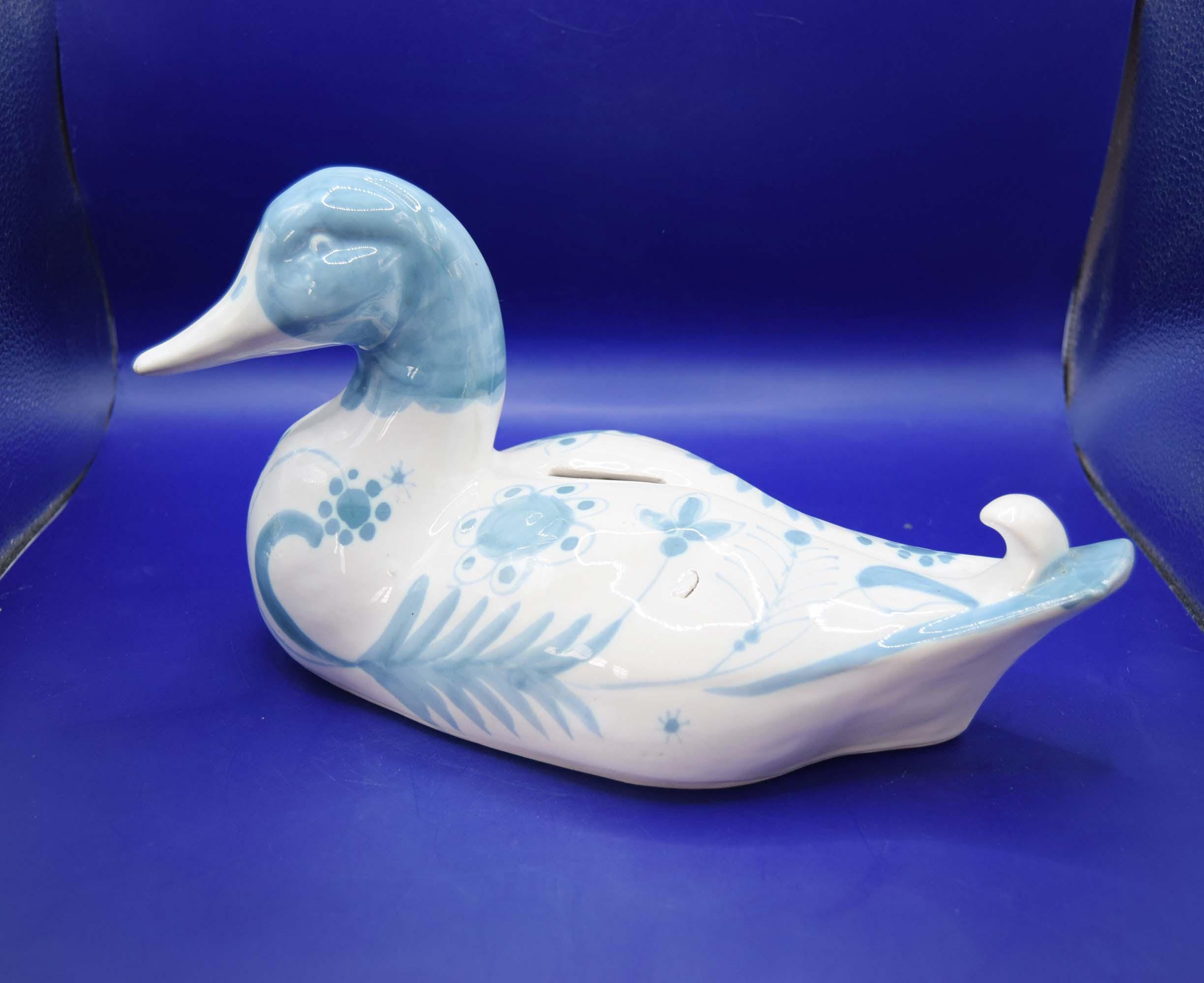 David Sharp, Rye - Teal Blue And White Duck Collectable Money Box | 1980s | Piggy Bank
