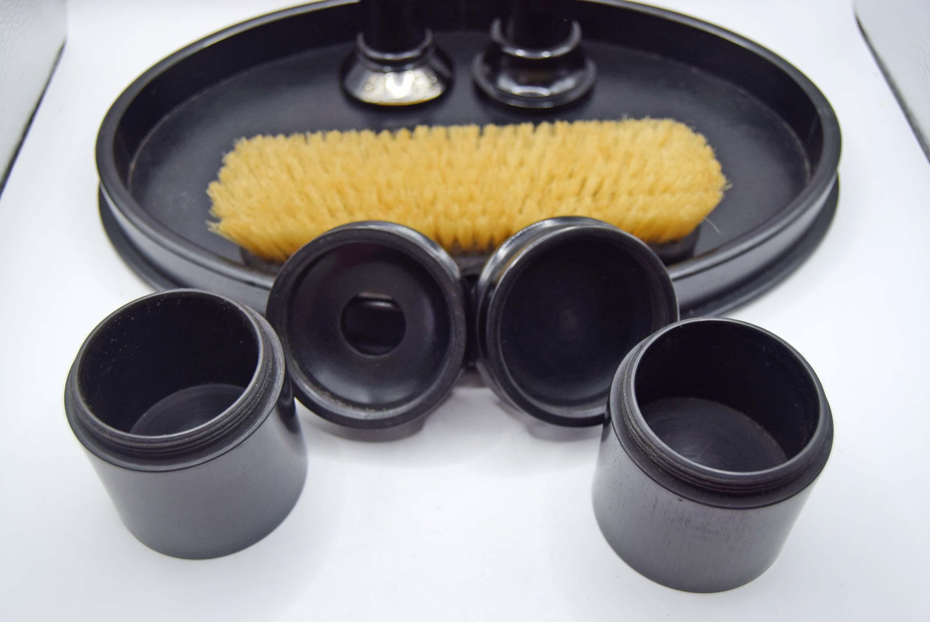 Antique Victorian Ebony and Hallmarked Silver Dressing Table Vanity Set - c1890s