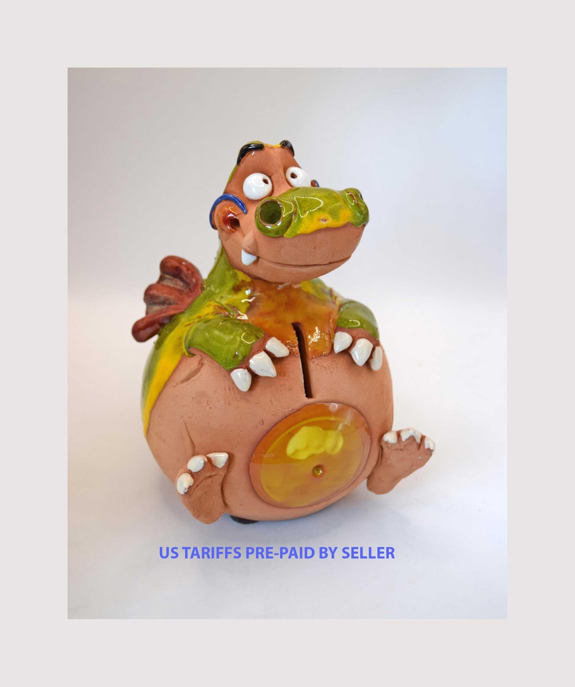 Dragon Piggy Bank: Whimsical Kids Decor - Midene Art Studio - Handmade Clay Pottery