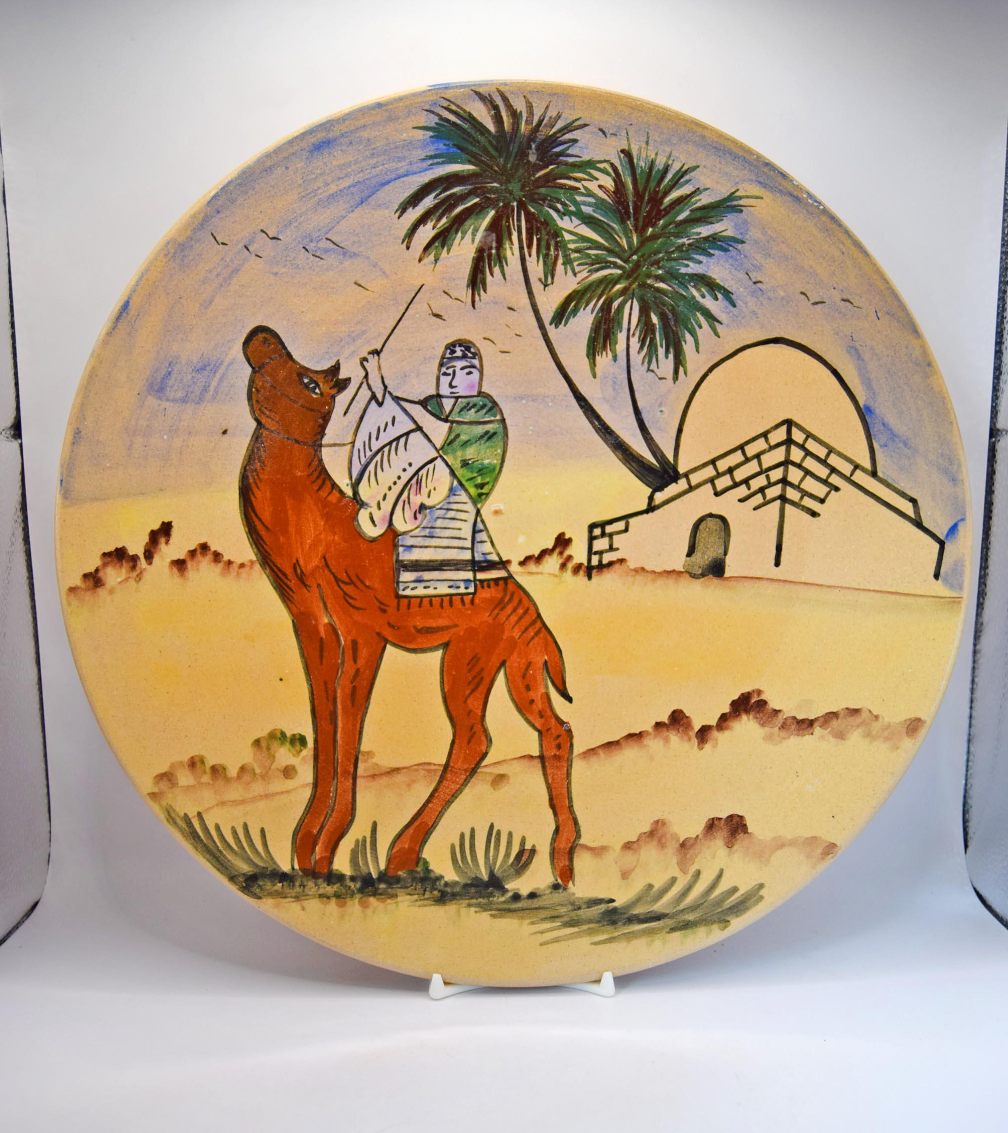 Large Tunisian Wall Plate Hand painted Decorative Vintage Mid Century