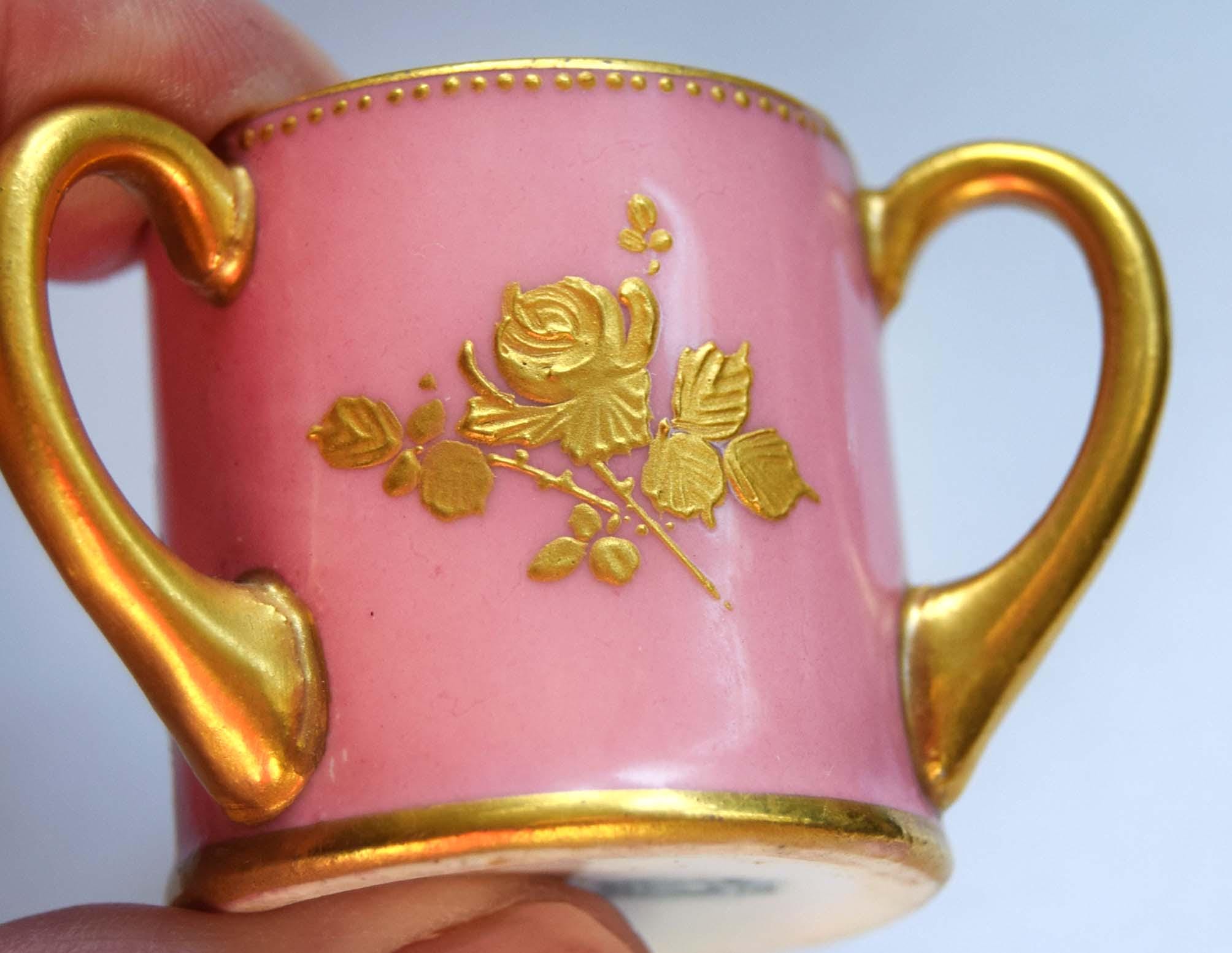 VERY RARE 24K Gold Royal Doulton Miniature Tyg - Robert Allen Studio RA 3402 - c1902