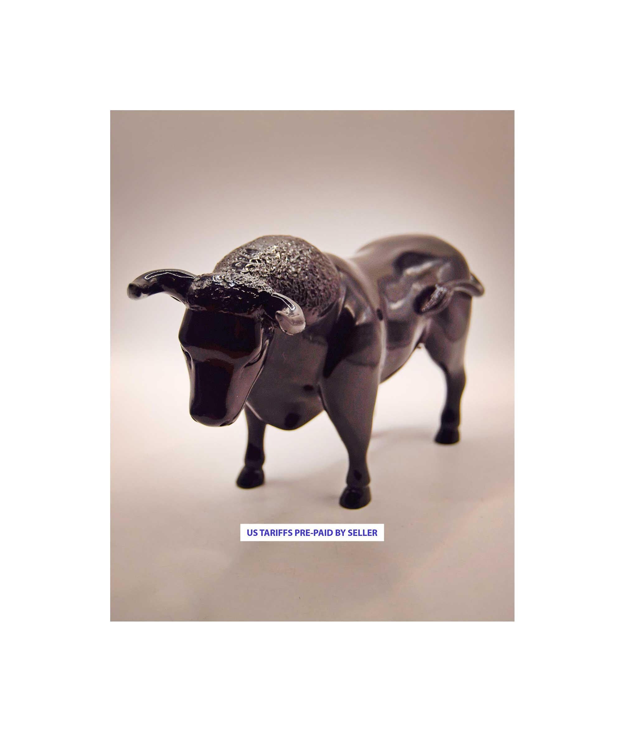 Rare Large Vintage Black Bull Sculpture Figurine | Black gloss finish c1970s Displayed under glass.