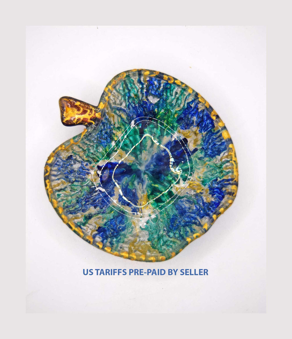 Vintage Italian Art Glass Apple Trinket Dish: Blue & Green Studio Glass
