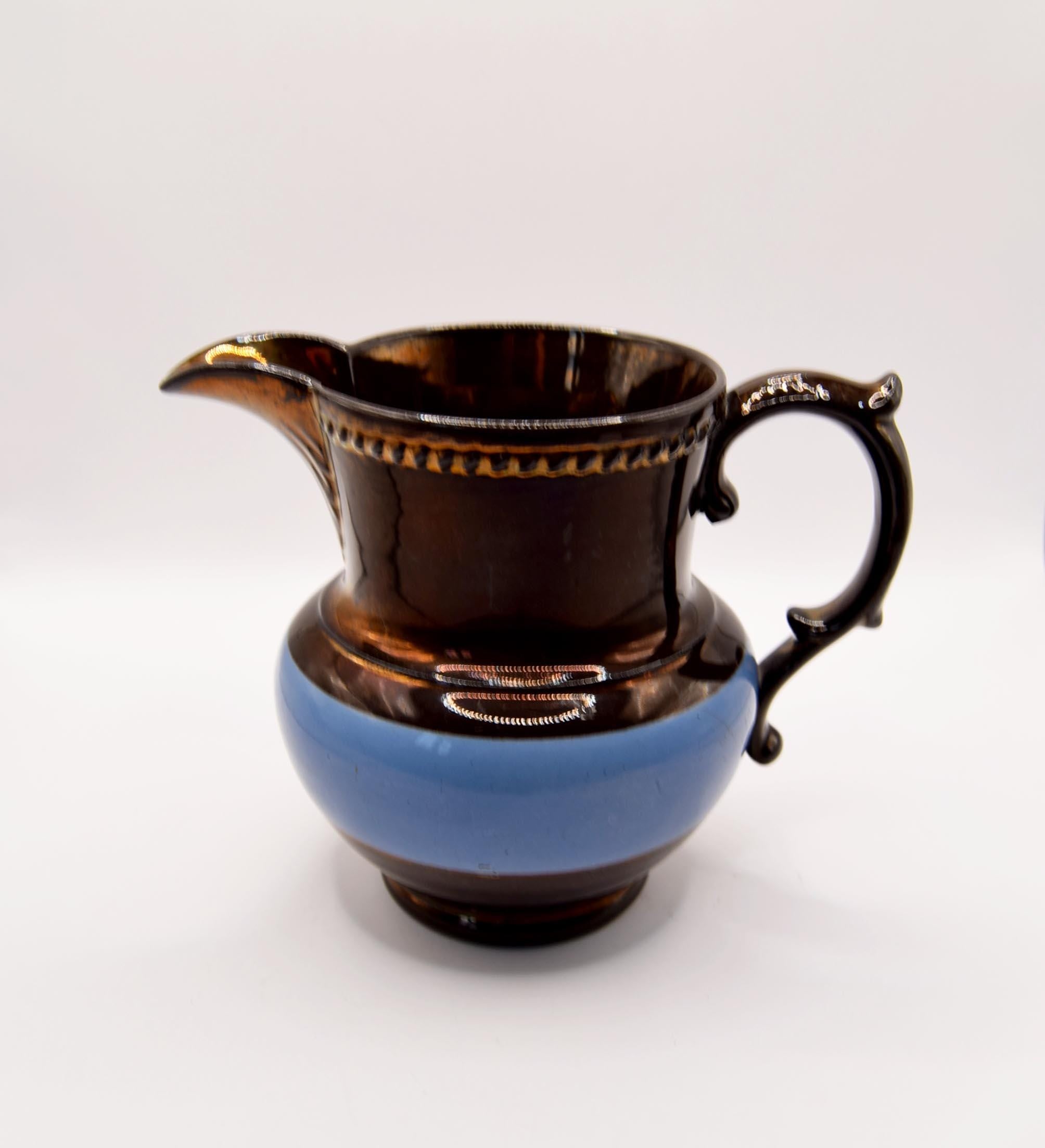 Antique Victorian Copper Lustre Pitcher Jug 19th Century Blue Band
