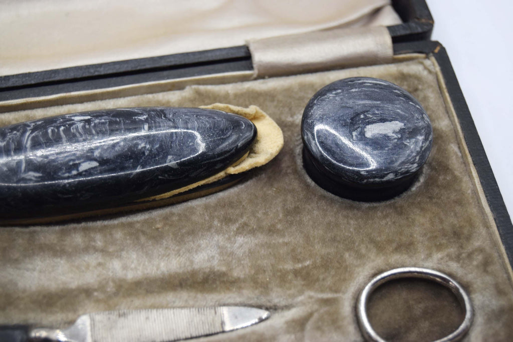 Vintage Art Deco Manicure Set, Complete 1930s Swirl Celluloid in Original Box