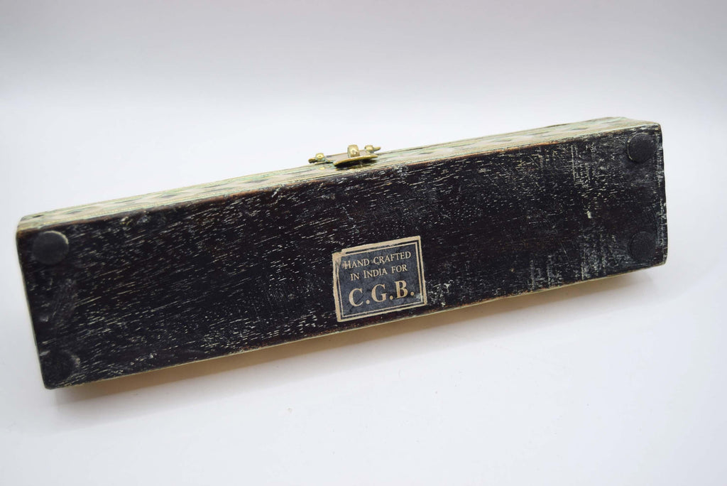 Vintage Wood & Brass Small Pencil Box Original Hand Crafted Trinket Jewelry Box