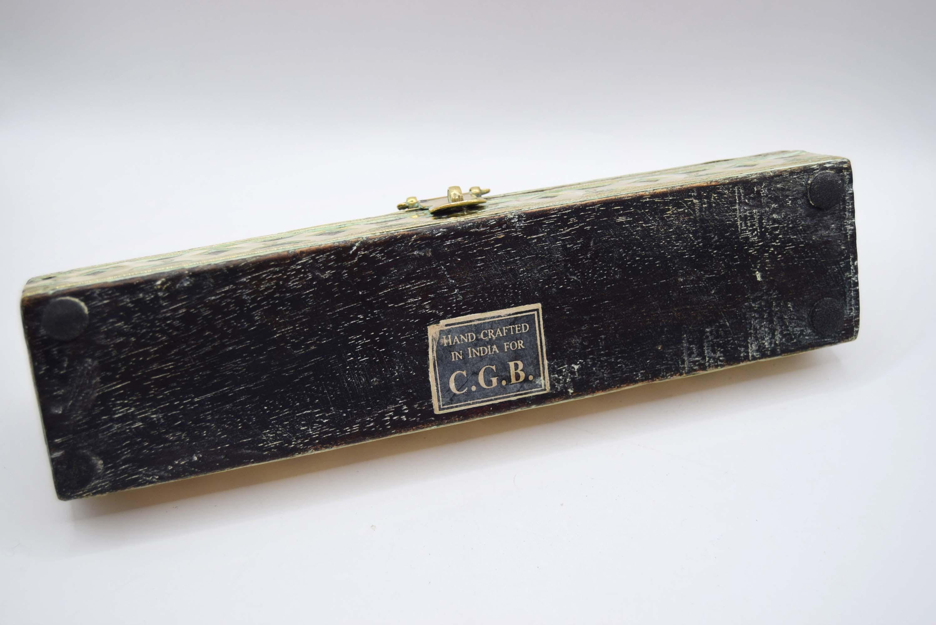 Vintage Wood & Brass Small Pencil Box Original Hand Crafted Trinket Jewelry Box