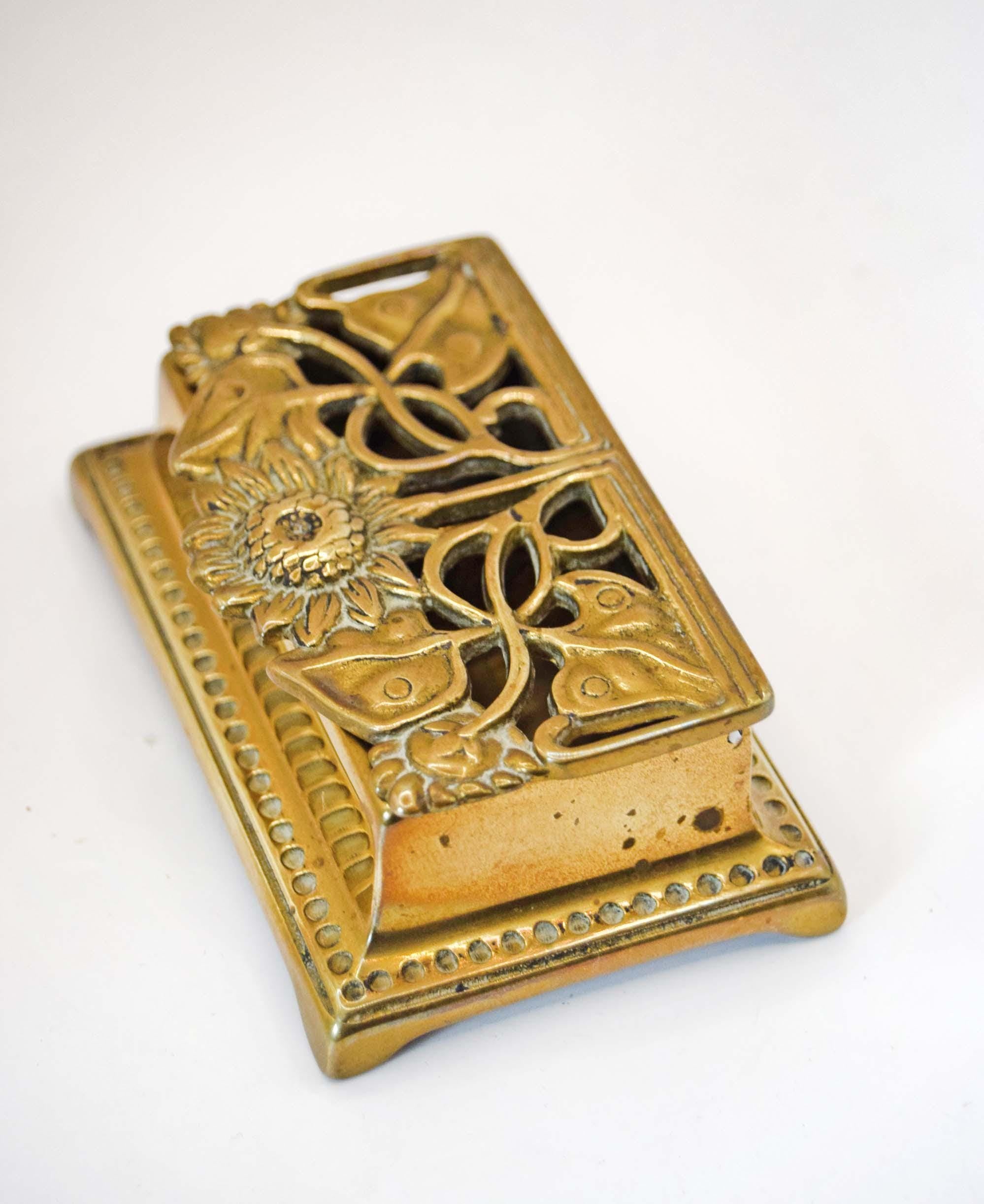 Vintage Brass Sunflower Design Stamp Box | Art Nouveau | Jewelry Trinket boxes