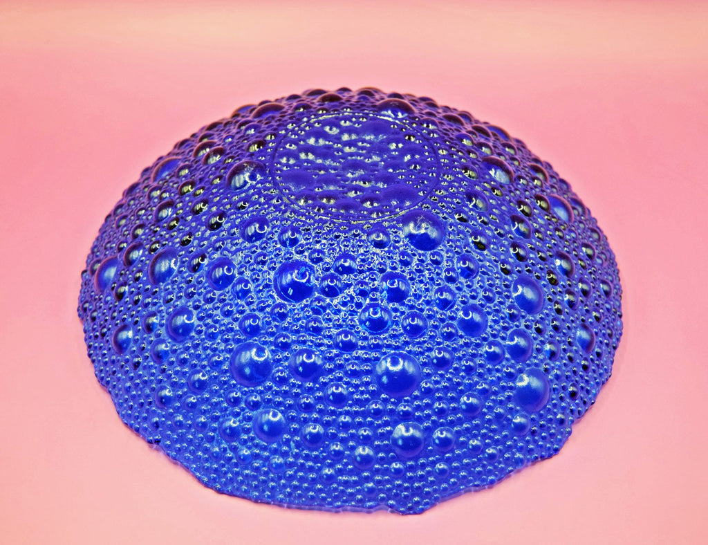 Vintage Bubbled Glass Bowl Sklo Union Cobalt Blue Pavel Panek