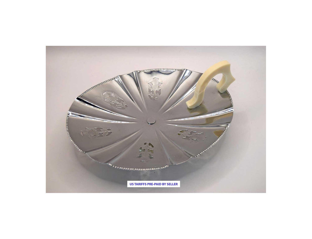 Vintage Farnco England footed metal serving tray, c1930s. 