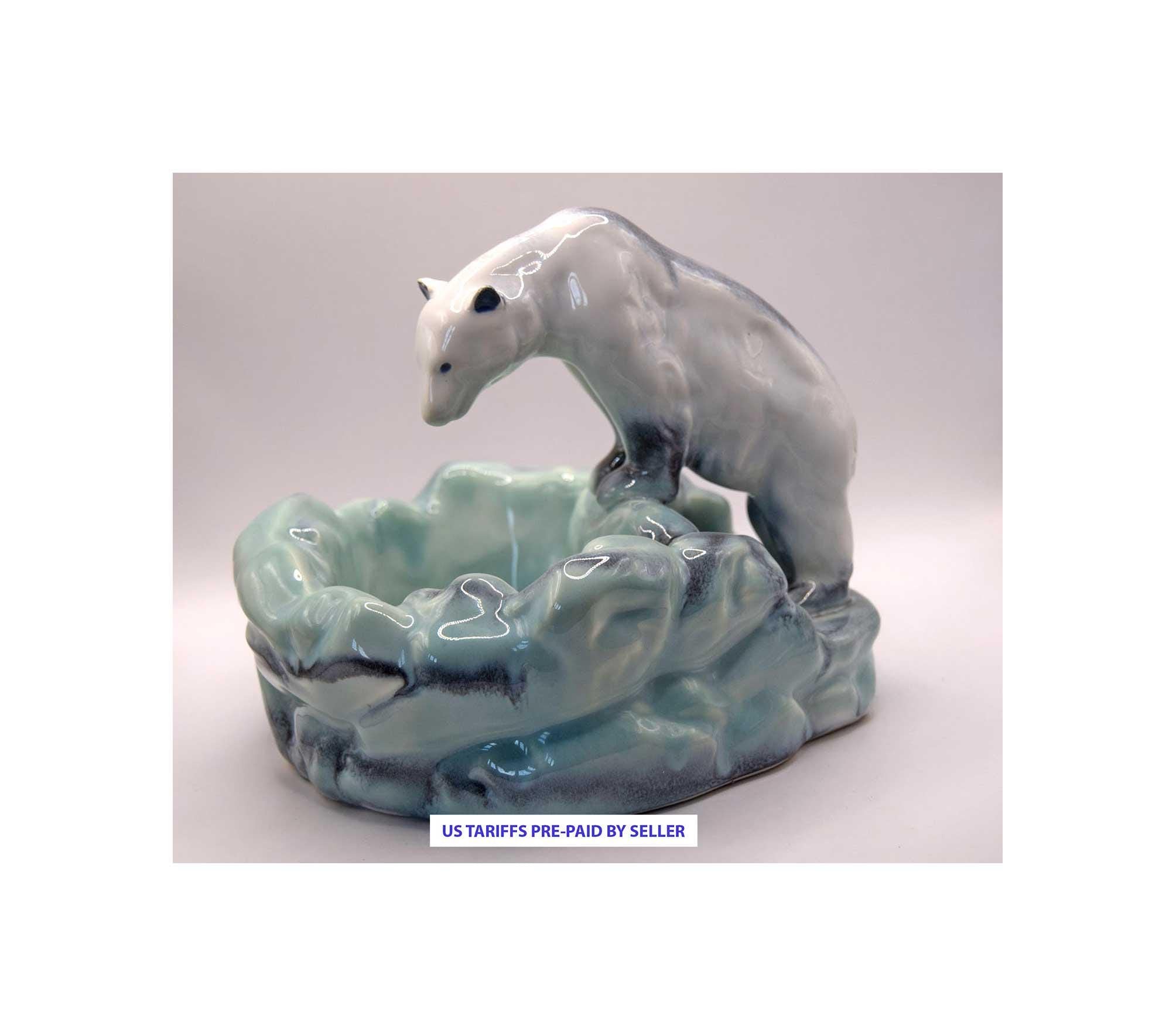 Art Deco Ditmar Urbach Polar Bear Bowl, 1930s Czechoslovakian Ceramic Dish
