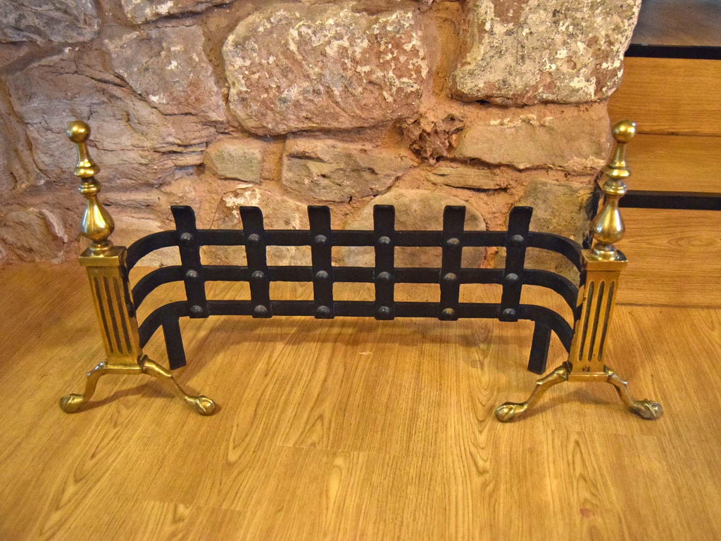 Vintage Cast Iron and Brass Fire Fret â€“ Traditional Blenheim Style Fireplace