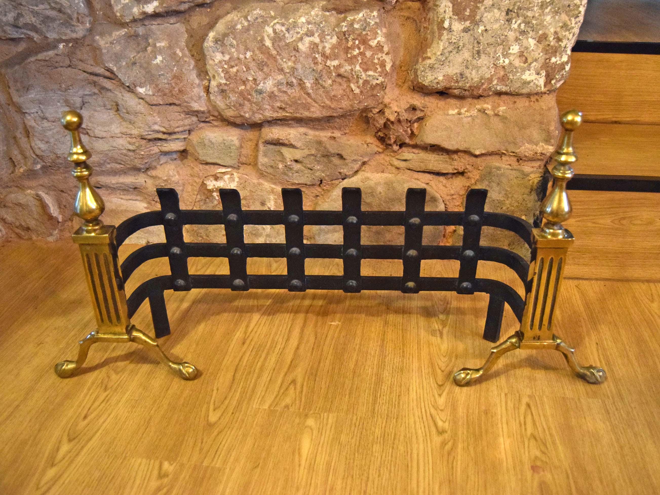 Vintage Cast Iron and Brass Fire Fret â€“ Traditional Blenheim Style Fireplace