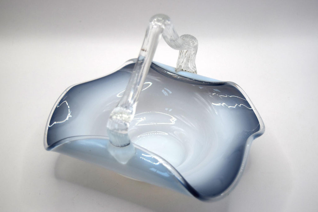 Czech Art Glass Vintage Smoked Blue Basket