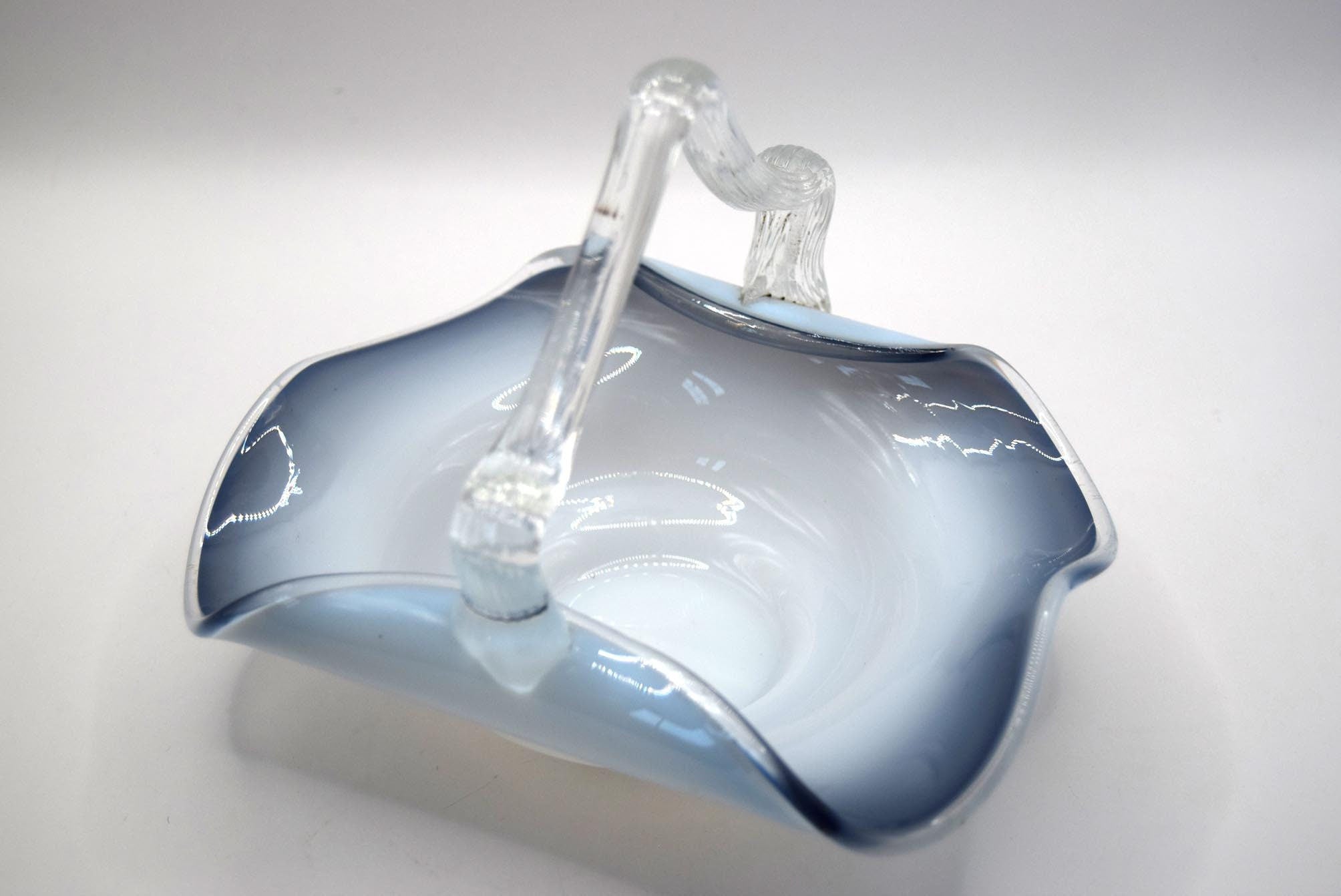 Czech Art Glass Vintage Smoked Blue Basket