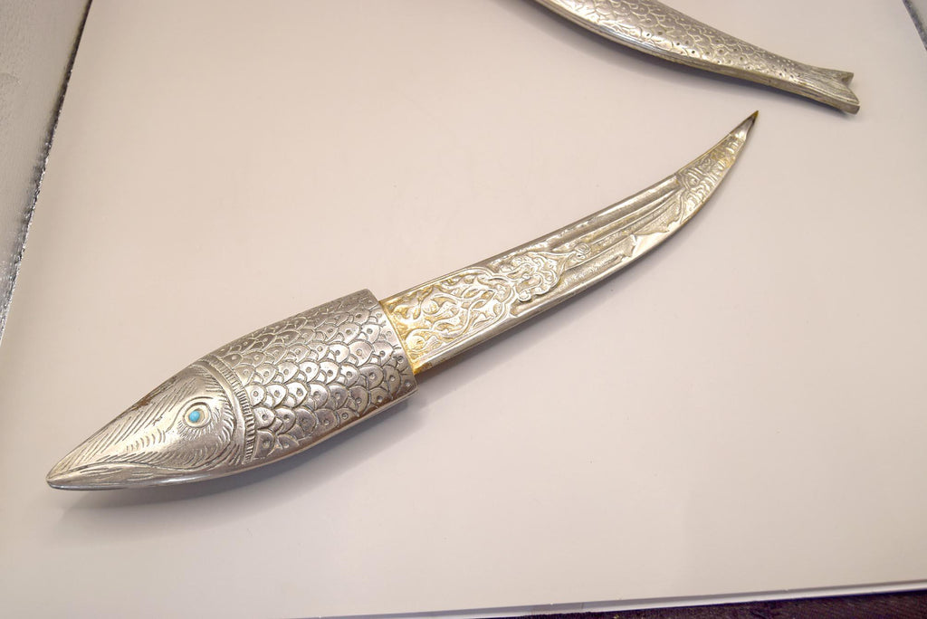 Vintage  Letter Opener Fish-Shaped Silver Metal  & Sheath â€“ Nautical â€“ Ocean-Inspired Desk Accessory