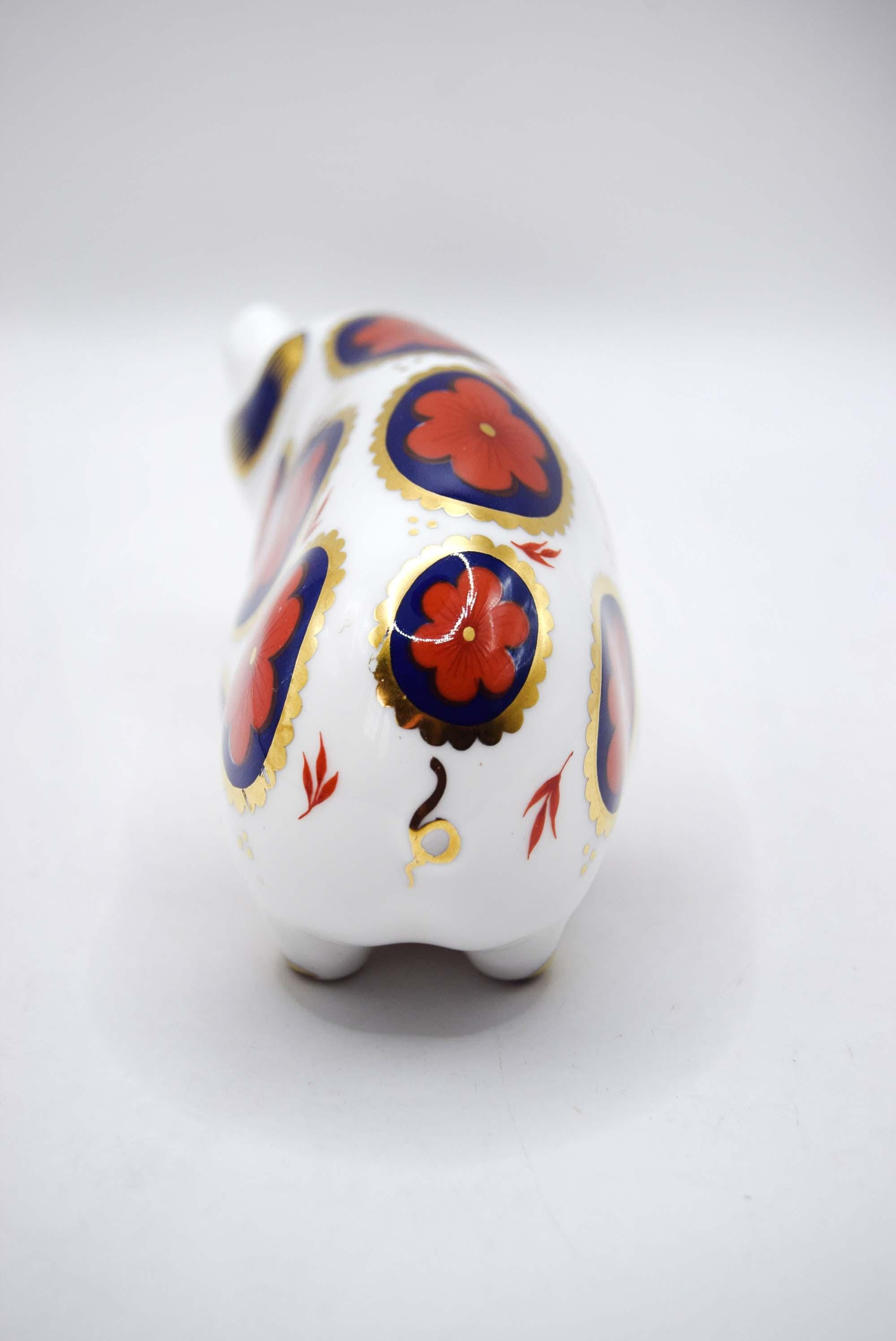 Royal Crown Derby Pig Paperweight, Vintage English Bone China, Old Imari, Mint