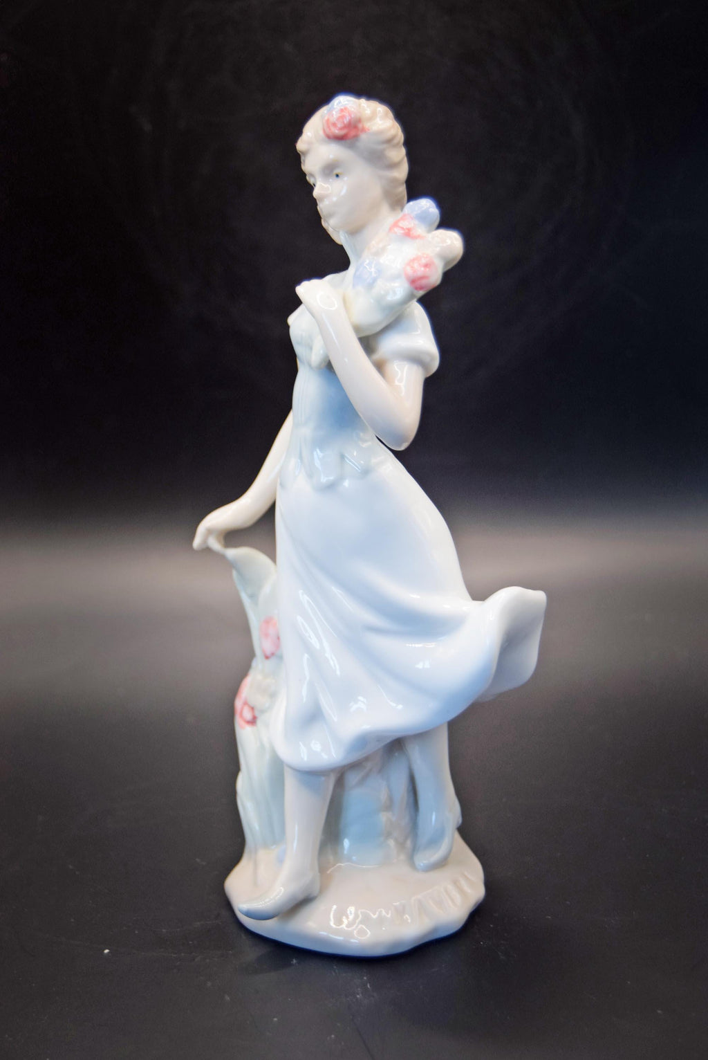 Porcelain Primavera Figurine Of a Girl with a Bouquet of Flowers, Crown Mark