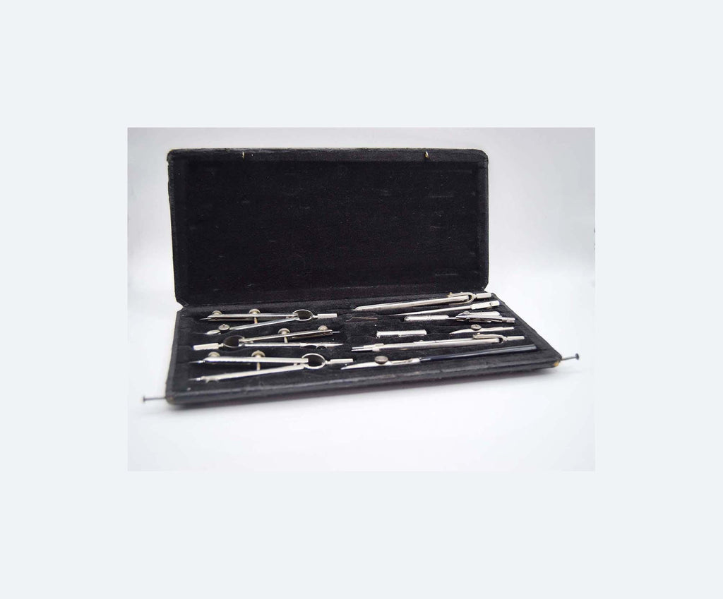 Antique Anker COMPLETE Drawing Instrument Set - Precision Compass Technical Draughtsman c1940s