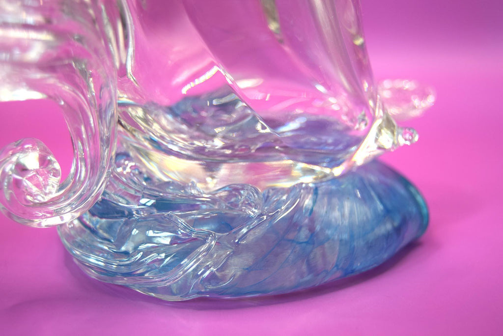 Vintage Italian Clear Glass Toucan and flower on blue rock  c1980s