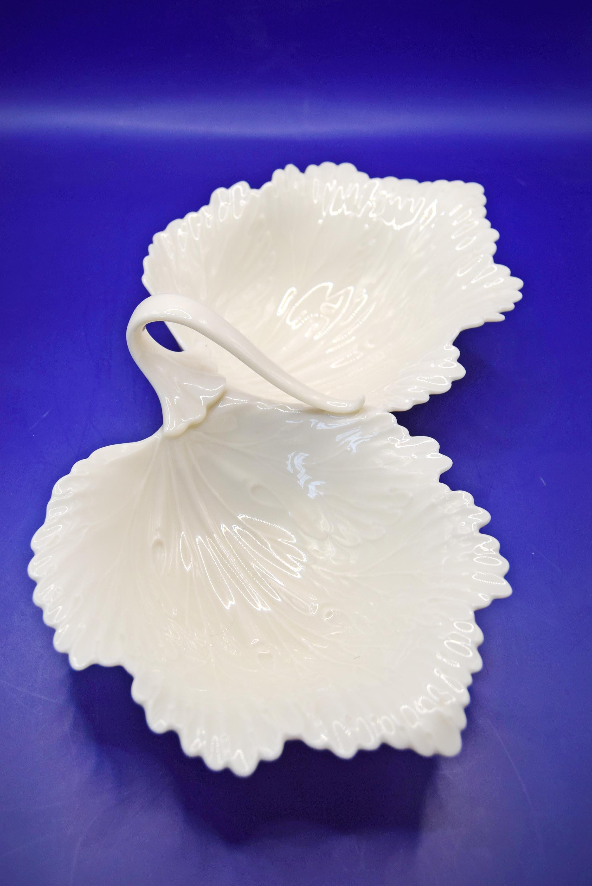 Vintage Lenox Double Leaf Sweet/Nut/Trinket Dish with Handle | Ivory Porcelain