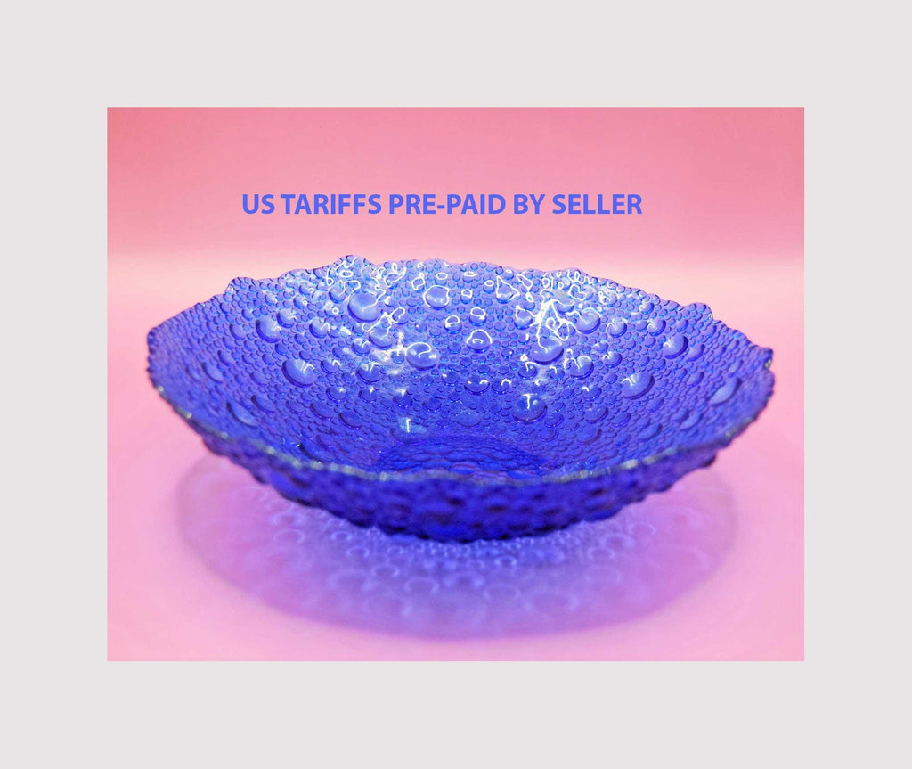Vintage Bubbled Glass Bowl Sklo Union Cobalt Blue Pavel Panek