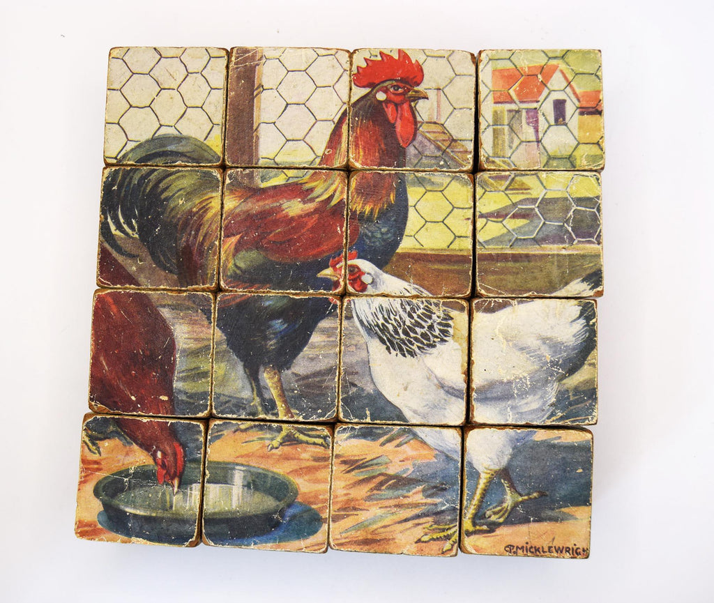 Antique Wooden Block Jigsaw Puzzle Illustrated by G.P.Micklewright c1950s