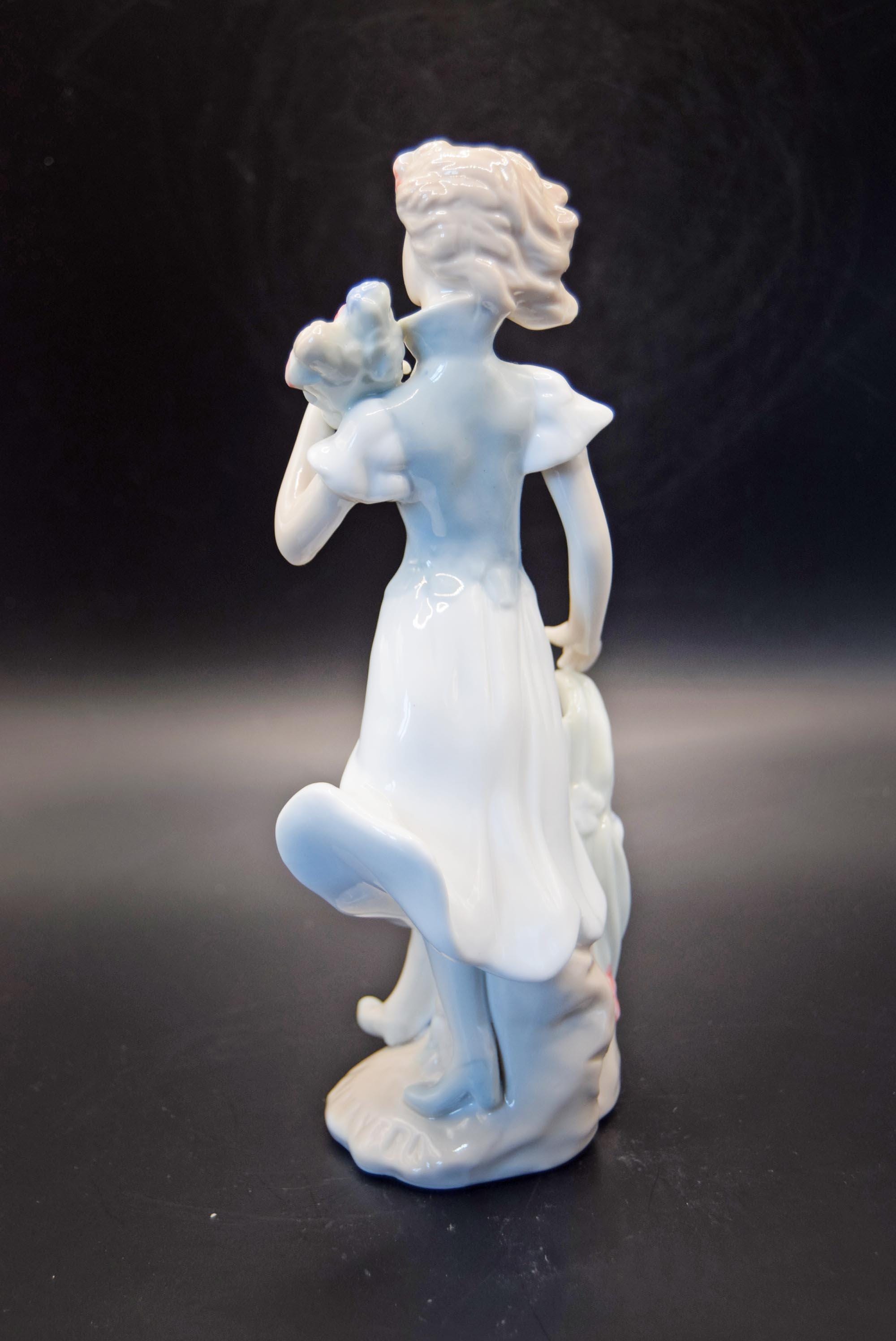 Porcelain Primavera Figurine Of a Girl with a Bouquet of Flowers, Crown Mark