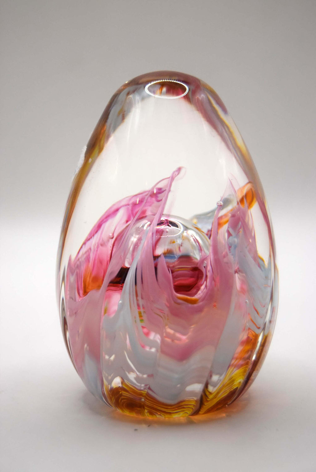 Pretty Vintage Selkirk Art Glass Paperweight Swirl Pink Grey Ribbed Scotland