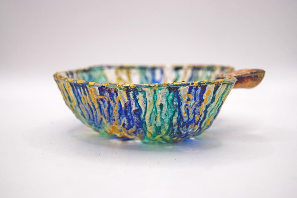 Vintage Italian Art Glass Apple Trinket Dish: Blue & Green Studio Glass