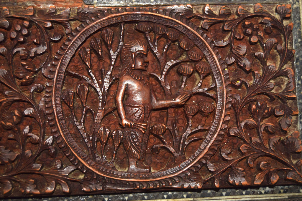RARE FIND Victorian Anglo-Indian Vizagapatam Carved Sandalwood and Sadeli Mosaic Box c1850