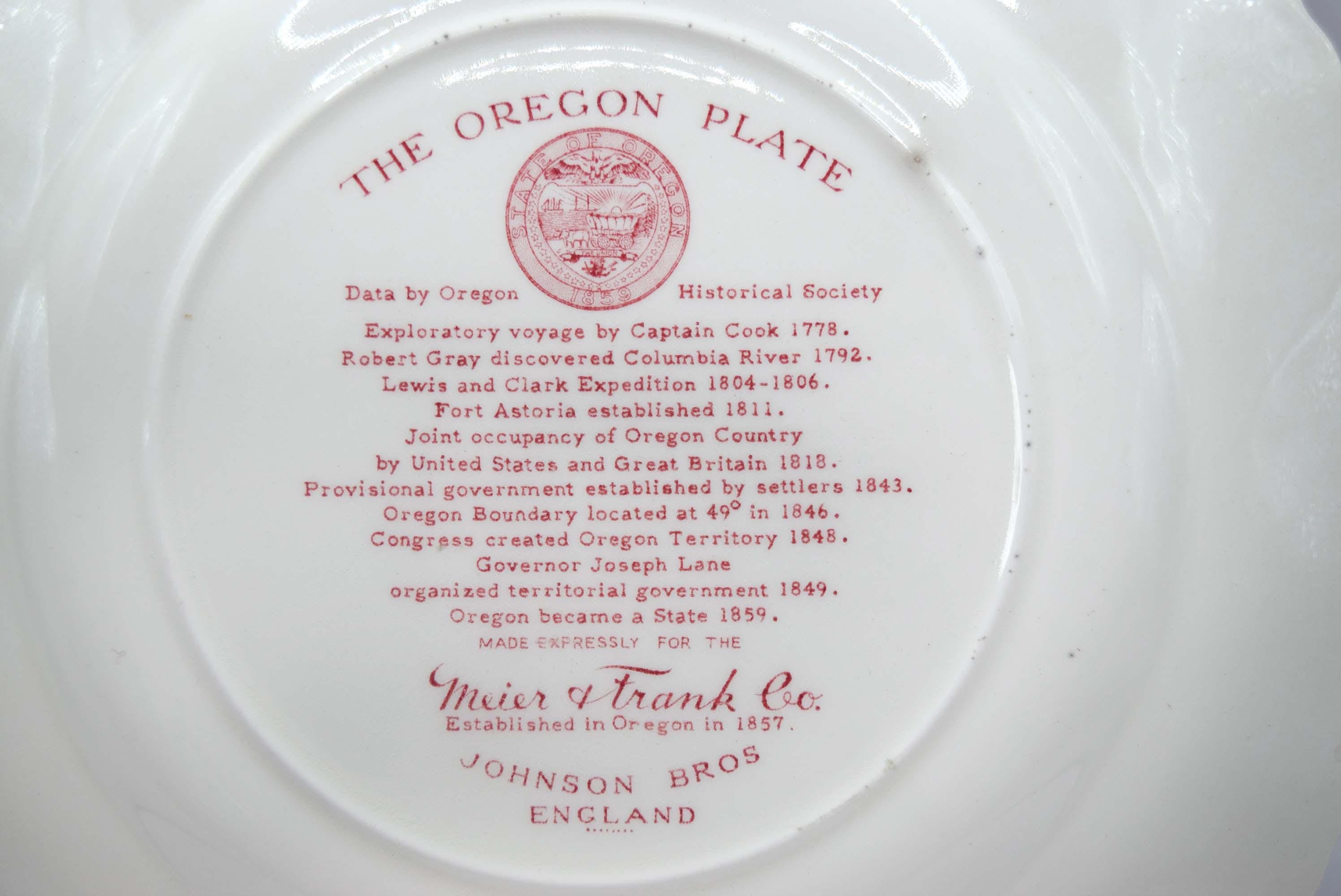 Vintage Johnson Bros., England 'The Oregon Plate' by Meier & Frank 10.75"