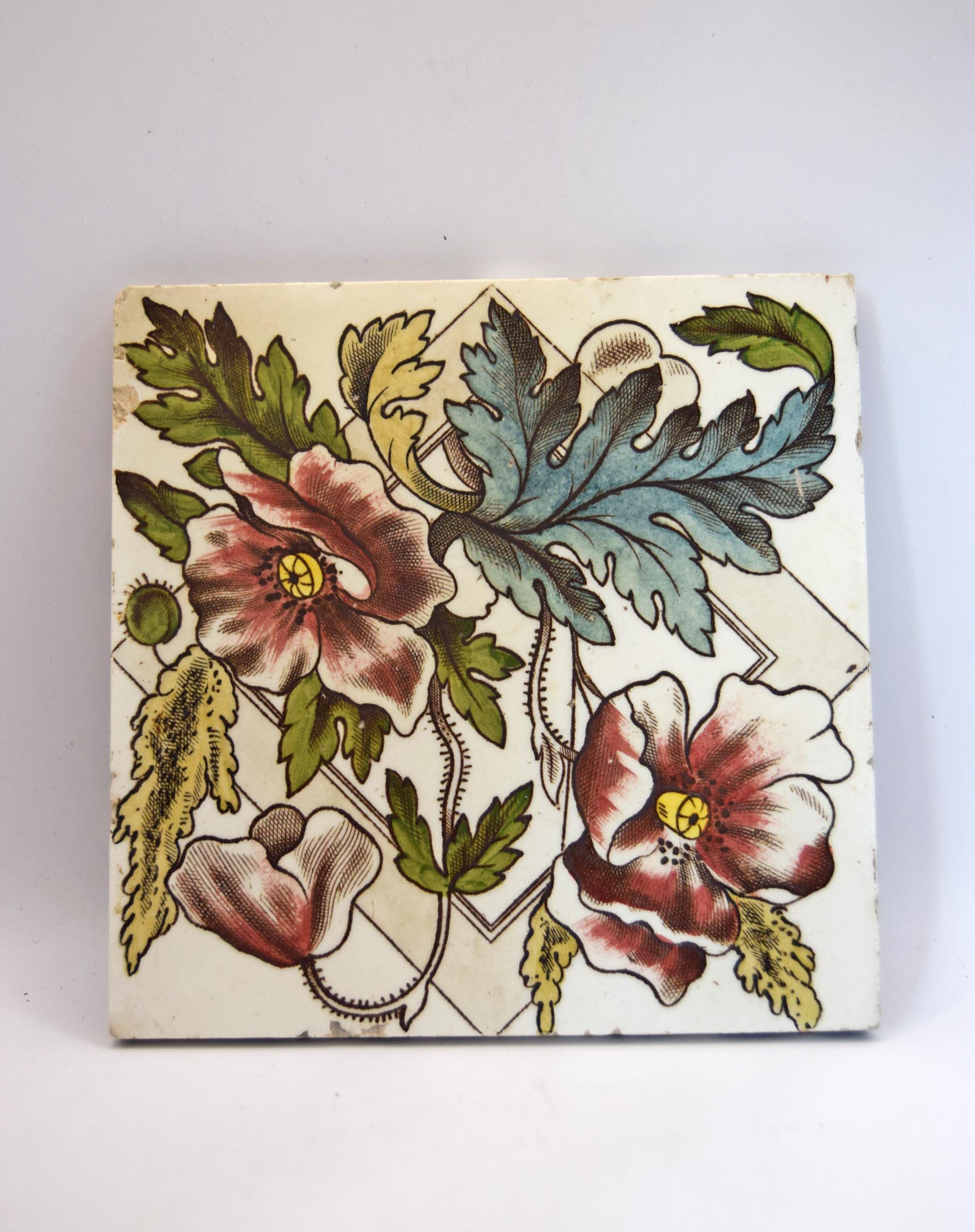 Vintage Sherwin Floral Tile: Antique Art Nouveau Design