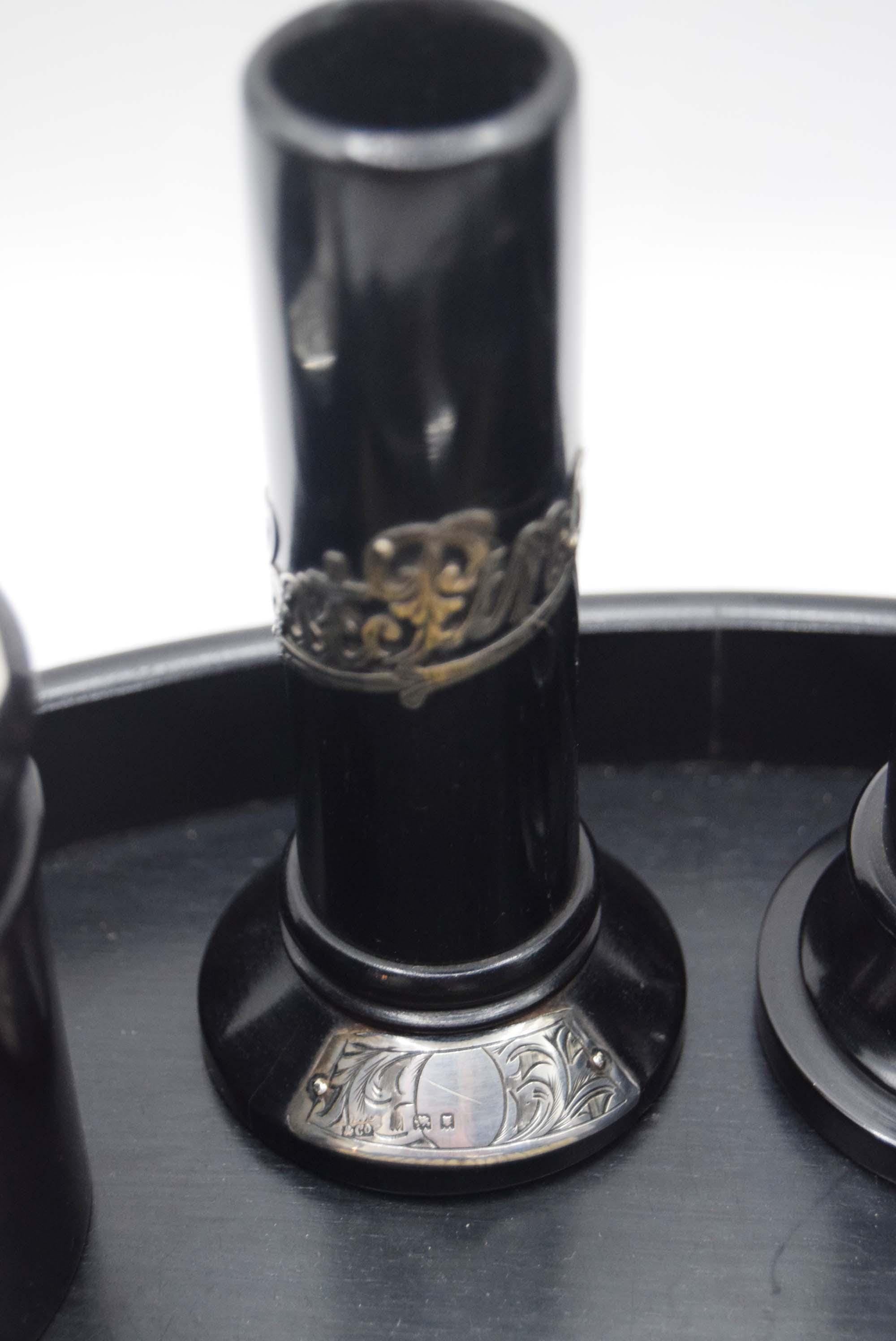 Antique Victorian Ebony and Hallmarked Silver Dressing Table Vanity Set - c1890s