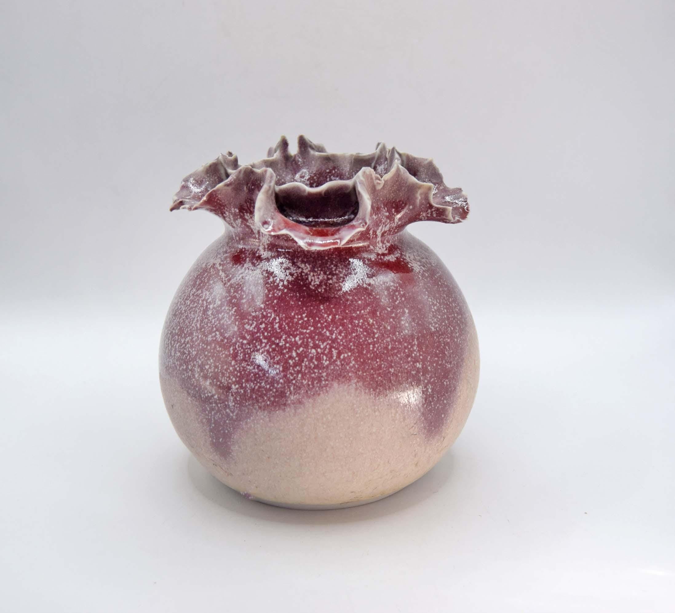 Frilled Vase by Ned Heywood ~ Studio Pottery Chepstow, Pink and Natural 1985