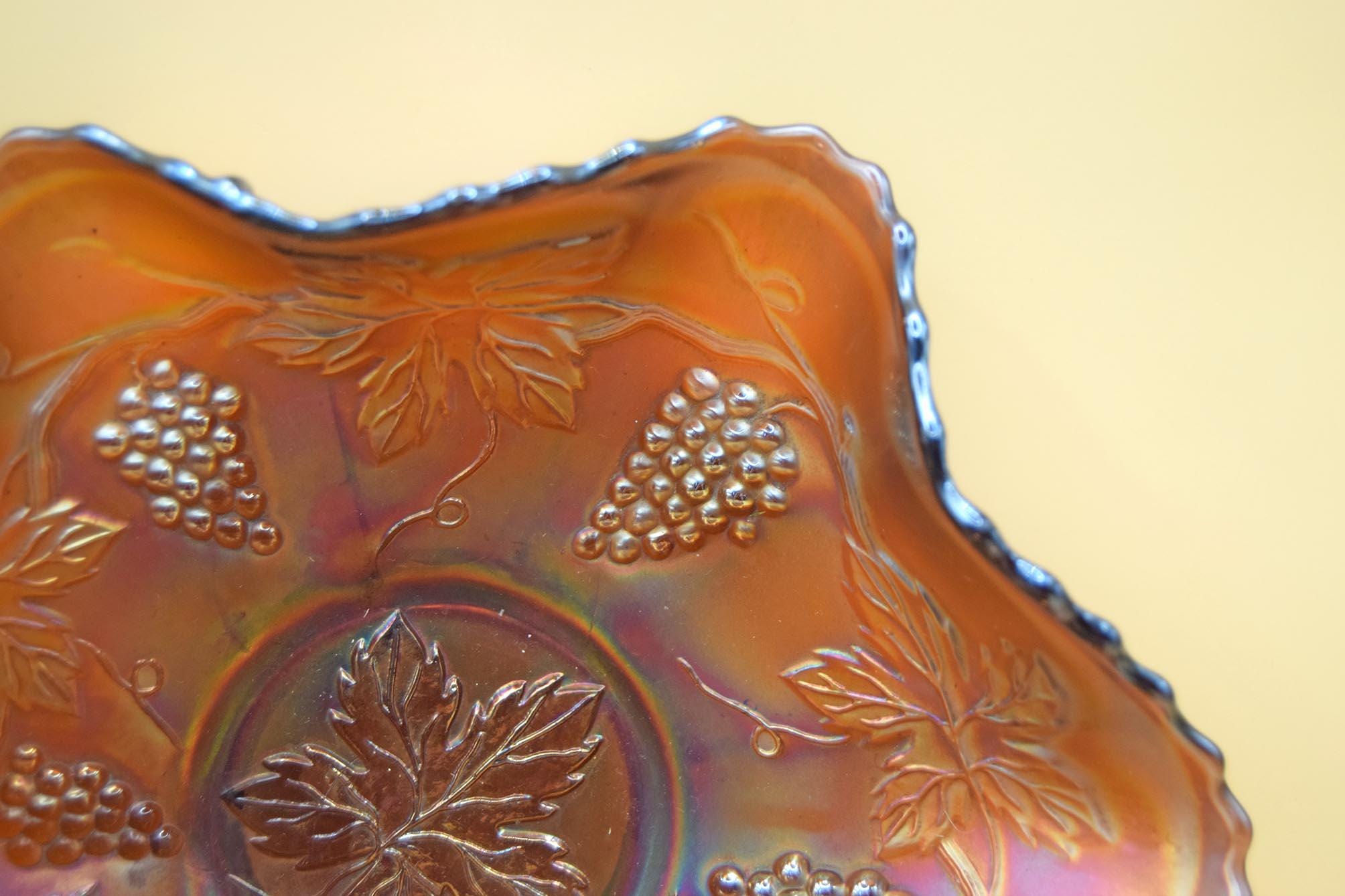 Pair of Fenton Grape Carnival Glass Fruit/Sweet Bowl Ruffled Iridescent c1930s