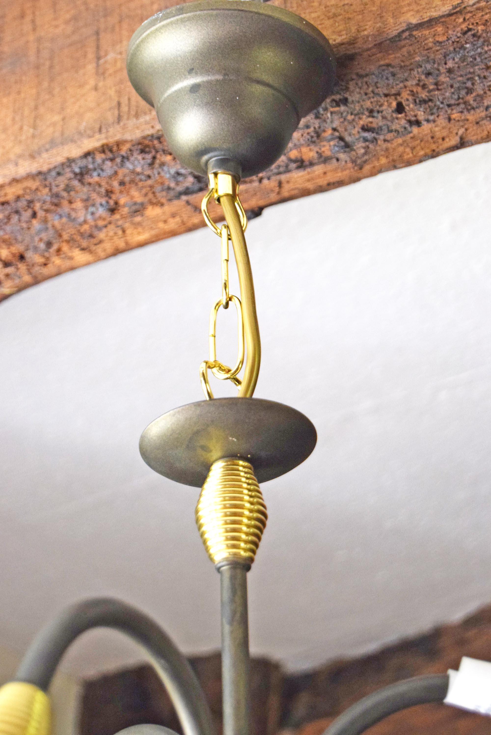 Vintage Tulip Chandelier: Frosted Glass & Brass Accent - Retro Light