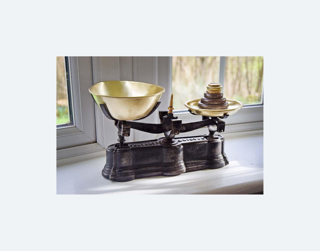 Vintage Bartlett of Bristol Cast Iron &amp; Brass Kitchen Scales | Antique English Farmhouse Decor with Weights c1910 