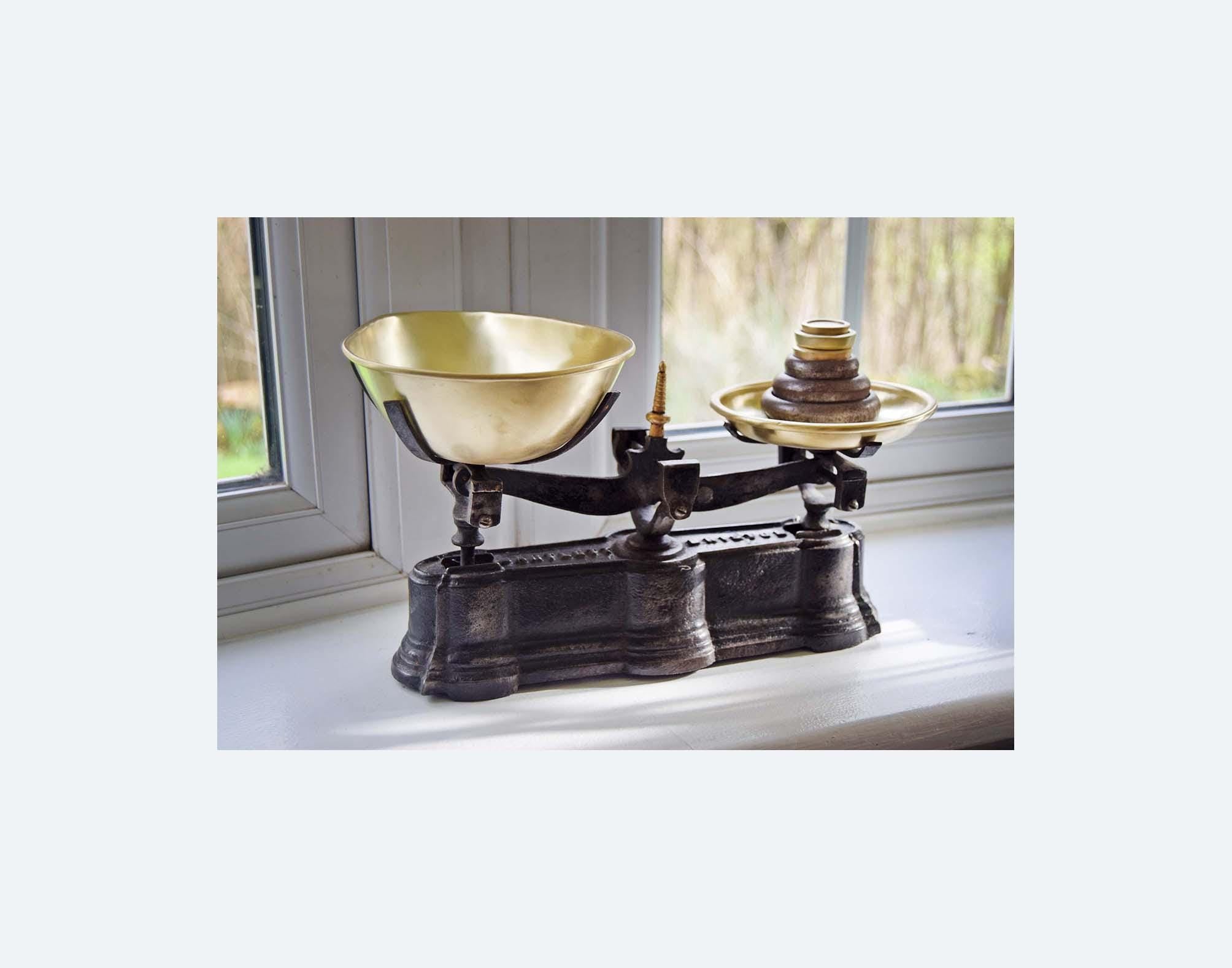 Vintage Bartlett of Bristol Cast Iron &amp; Brass Kitchen Scales | Antique English Farmhouse Decor with Weights c1910 