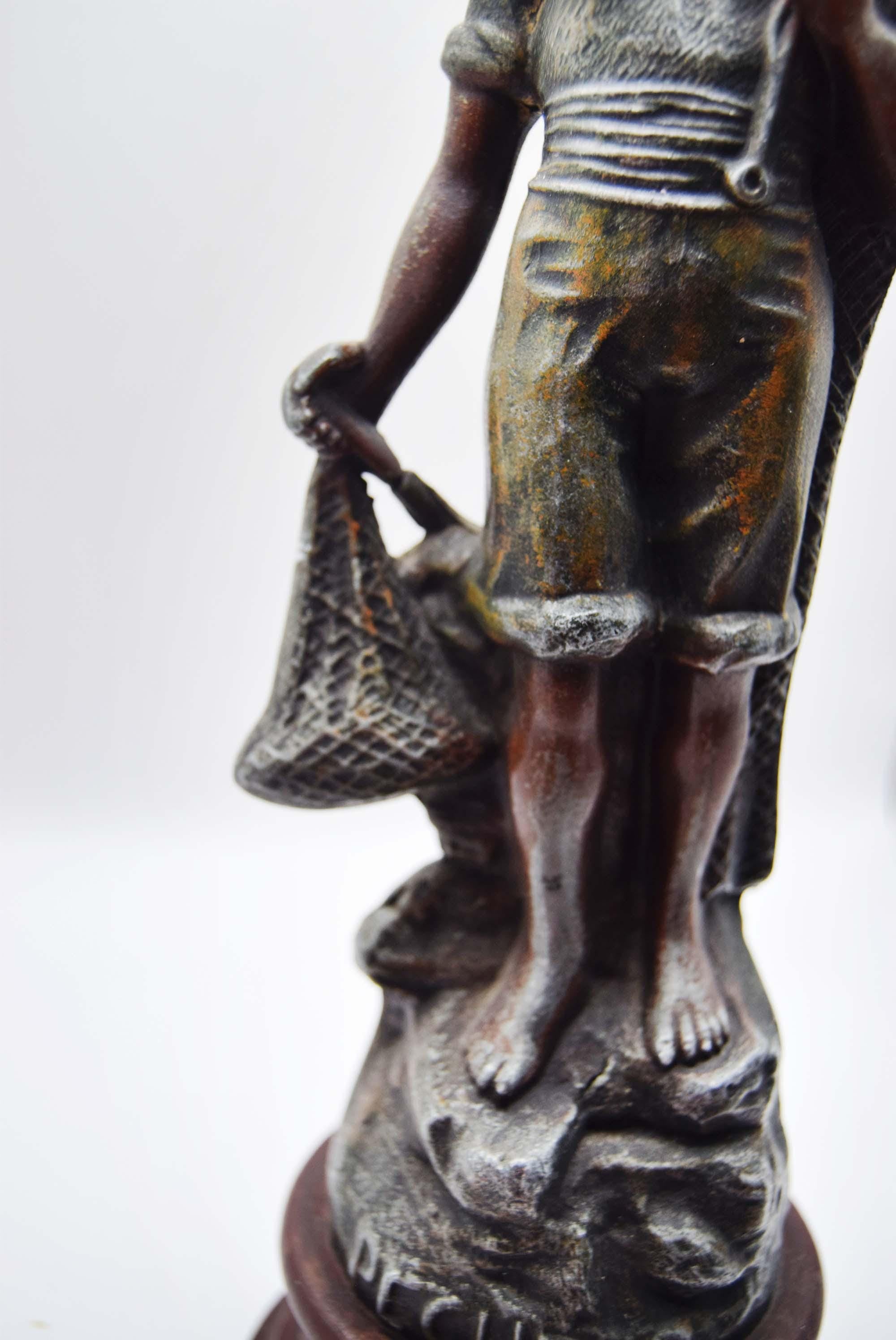 Late 19thC 'Pecheur' French Spelter Figurine - Fisherman - Height 11.5"