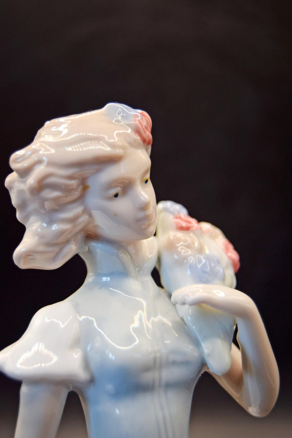 Porcelain Primavera Figurine Of a Girl with a Bouquet of Flowers, Crown Mark