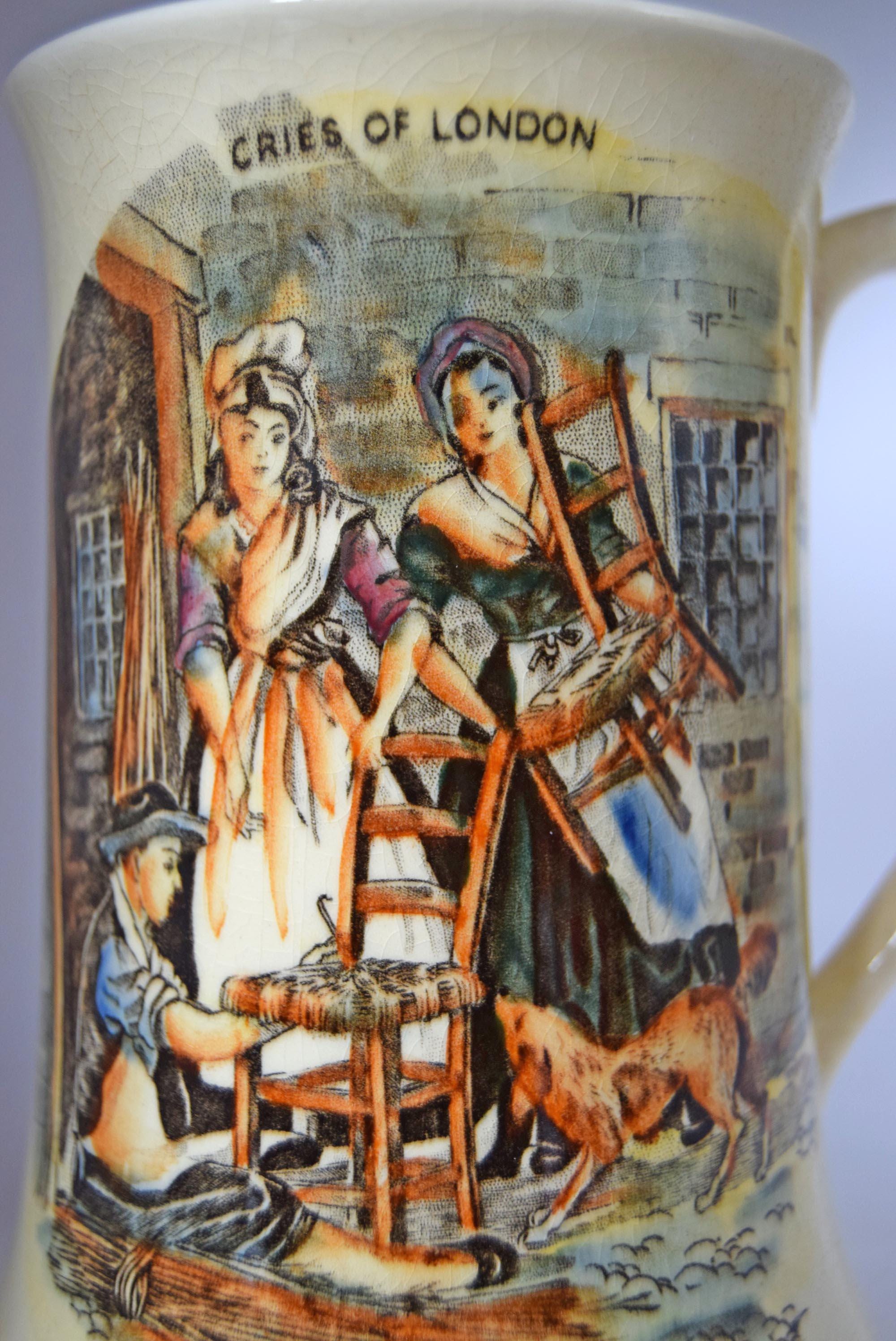 Pair of Rare Vintage 'Cries of London' by Crown Devon Fieldings Mugs Tankards  c1940