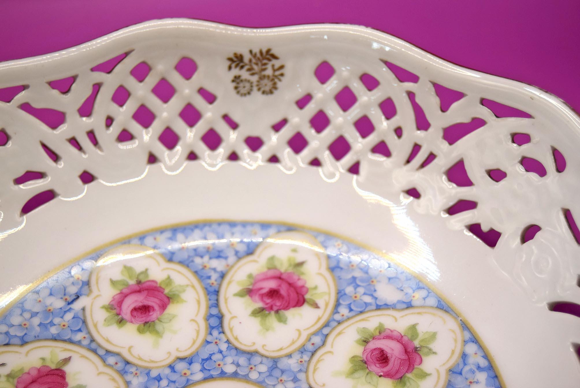 Antique Schumann Bavaria Reticulated Porcelain Fruit Bowl c1930s.....Rare Pattern